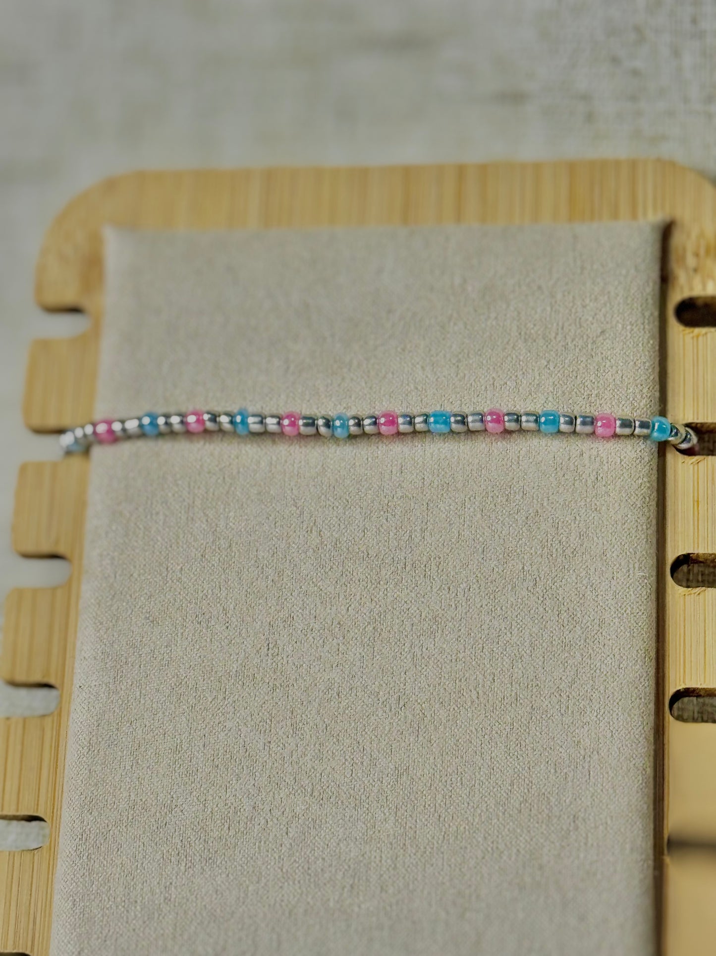 Silver, Pink & Blue Bracelet
