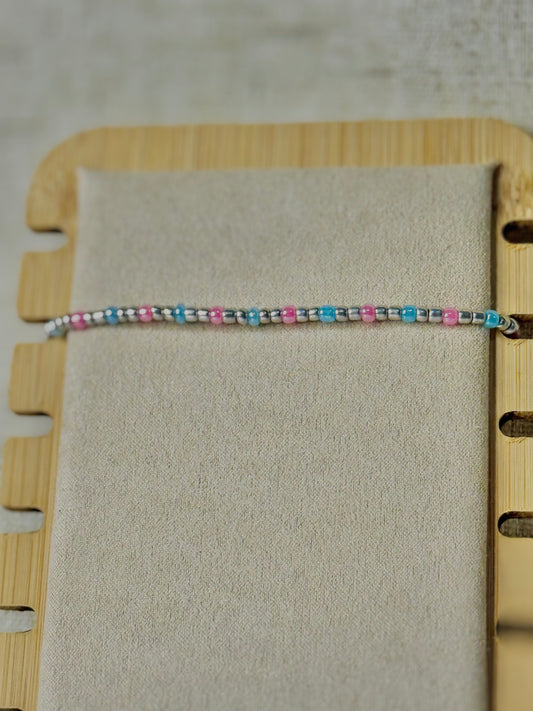 Silver, Pink & Blue Bracelet